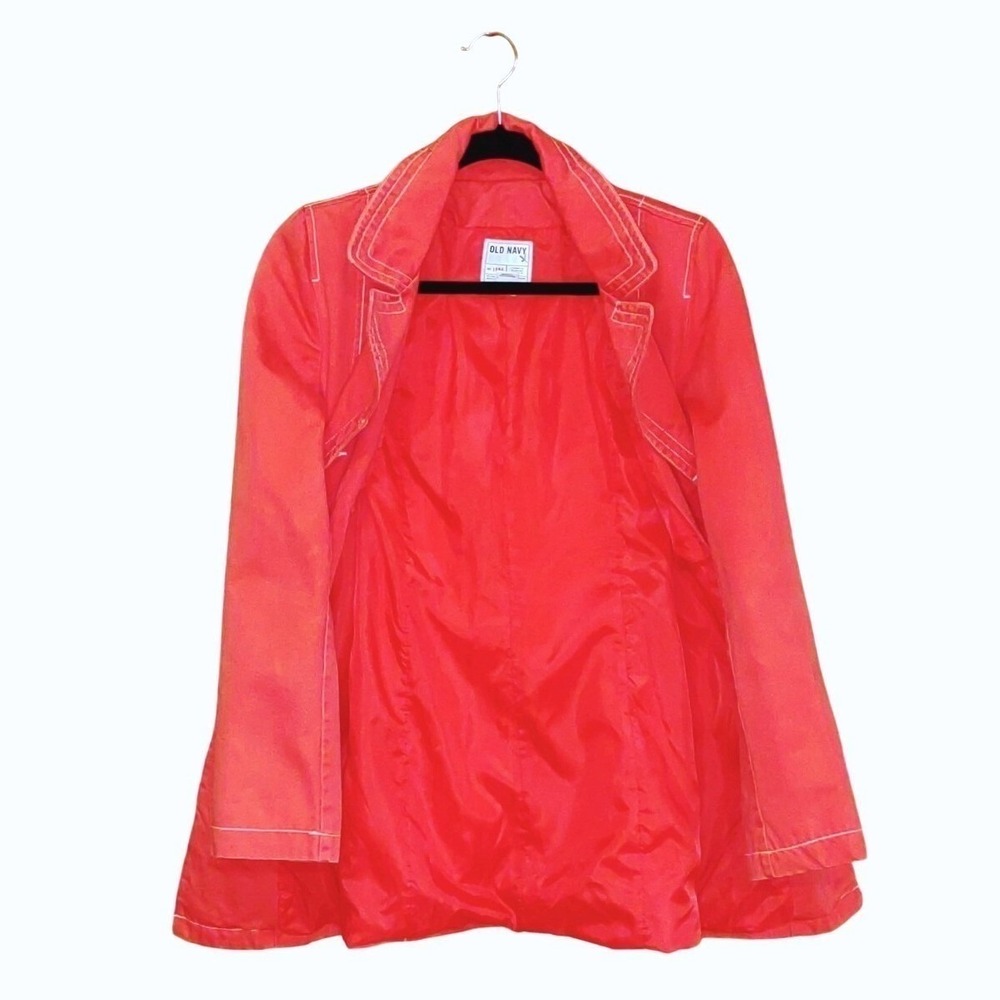 Vtg Y2K‎ Womens PeaCoat 100% Cotton Red Tortoise Buttons White Stitching Sz M - Picture 3 of 11